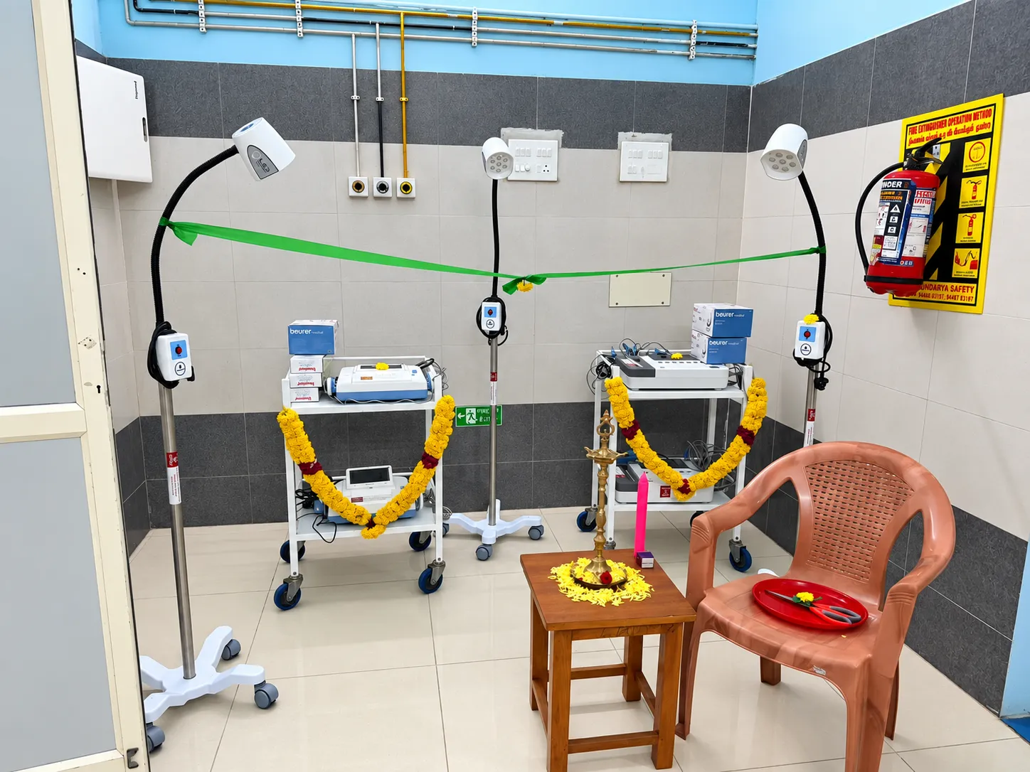 Two infant radiant warmers in a hospital newborn care area